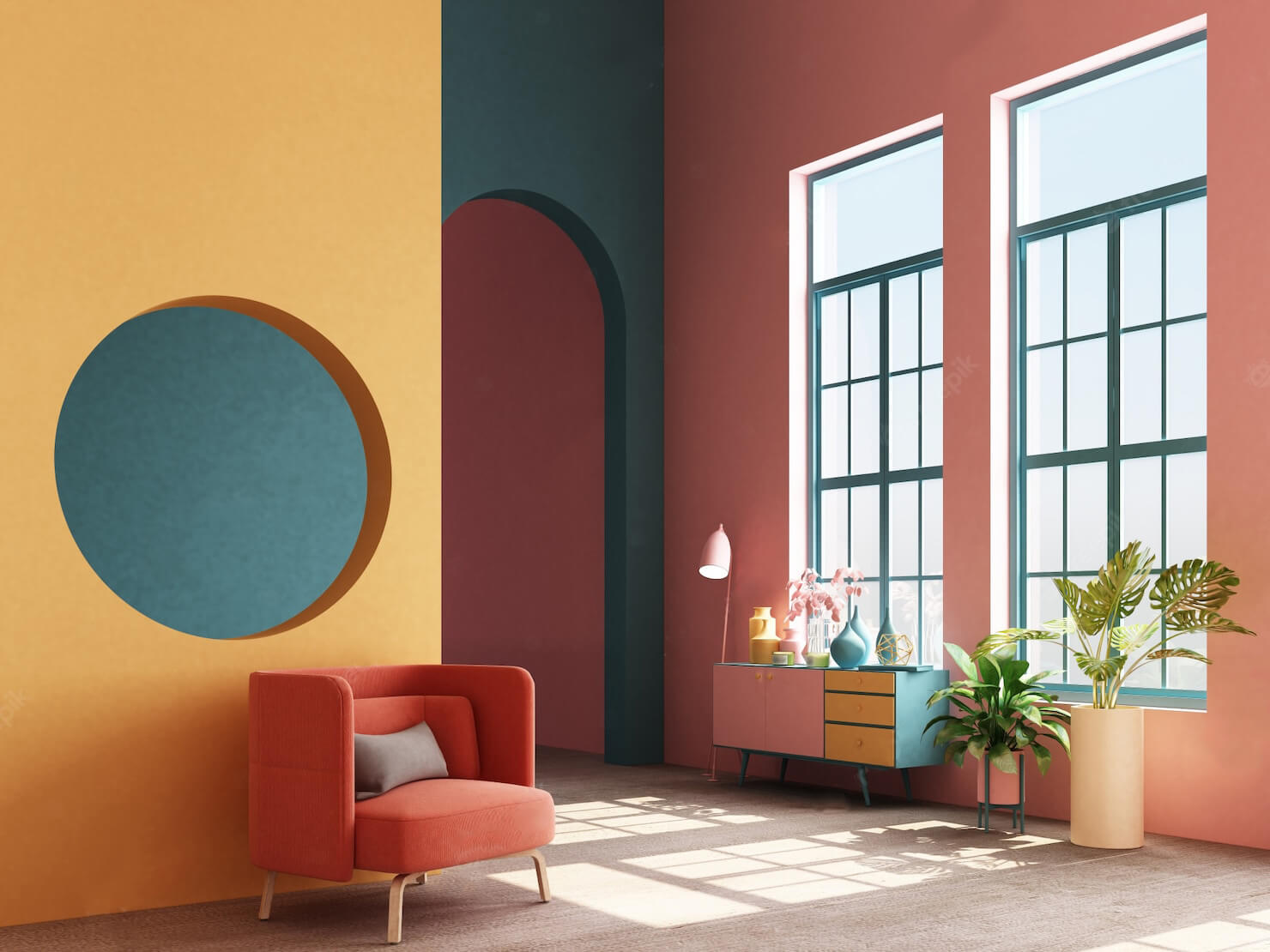 Interior Concept Memphis Design Colorful Armchair With Console Prop 3d Render 156429 415